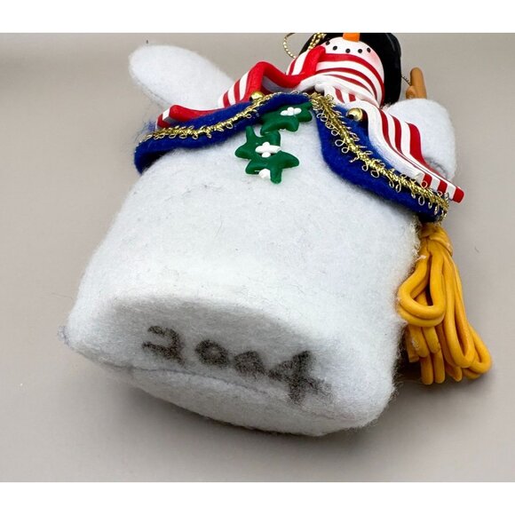 Handcrafted Festive Snowman Christmas Tree Ornament USA Patriotic Striped Scarf - Picture 7 of 8